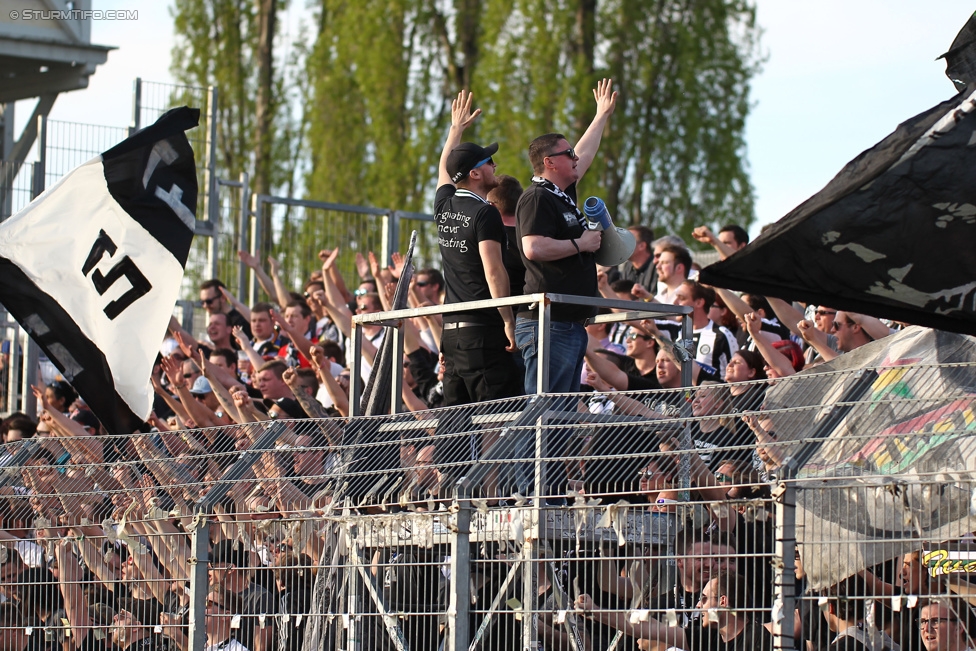 Wr. Neustadt - Sturm Graz
Oesterreichische Fussball Bundesliga, 30. Runde, SC Wiener Neustadt - SK Sturm Graz, Stadion Wiener Neustadt, 25.04.2015. 

Foto zeigt Fans von Sturm
