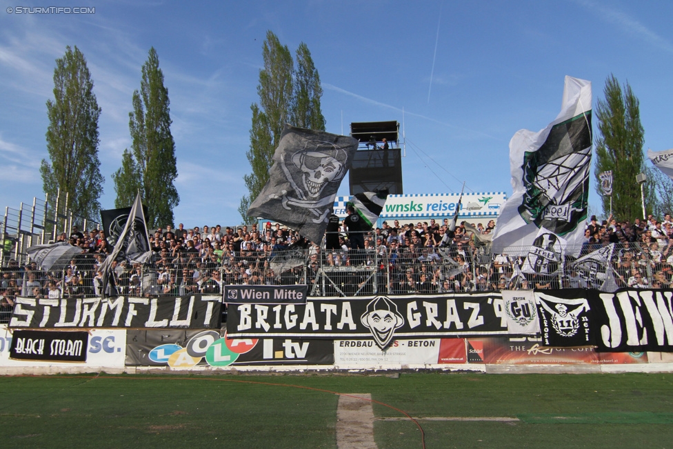 Wr. Neustadt - Sturm Graz
Oesterreichische Fussball Bundesliga, 30. Runde, SC Wiener Neustadt - SK Sturm Graz, Stadion Wiener Neustadt, 25.04.2015. 

Foto zeigt Fans von Sturm
