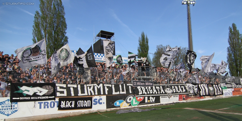 Wr. Neustadt - Sturm Graz
Oesterreichische Fussball Bundesliga, 30. Runde, SC Wiener Neustadt - SK Sturm Graz, Stadion Wiener Neustadt, 25.04.2015. 

Foto zeigt Fans von Sturm
