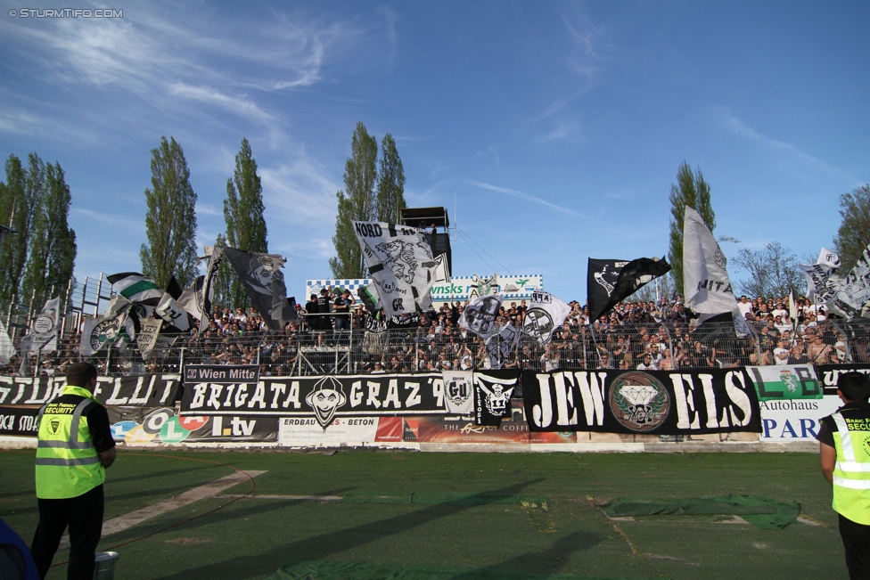 Wr. Neustadt - Sturm Graz
Oesterreichische Fussball Bundesliga, 30. Runde, SC Wiener Neustadt - SK Sturm Graz, Stadion Wiener Neustadt, 25.04.2015. 

Foto zeigt Fans von Sturm
