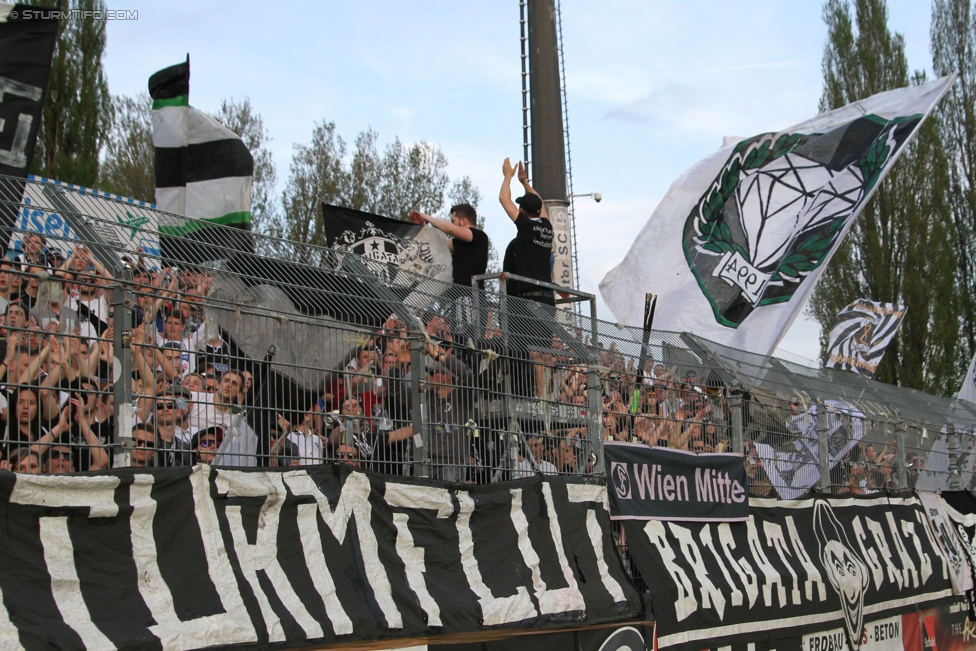 Wr. Neustadt - Sturm Graz
Oesterreichische Fussball Bundesliga, 30. Runde, SC Wiener Neustadt - SK Sturm Graz, Stadion Wiener Neustadt, 25.04.2015. 

Foto zeigt Fans von Sturm
