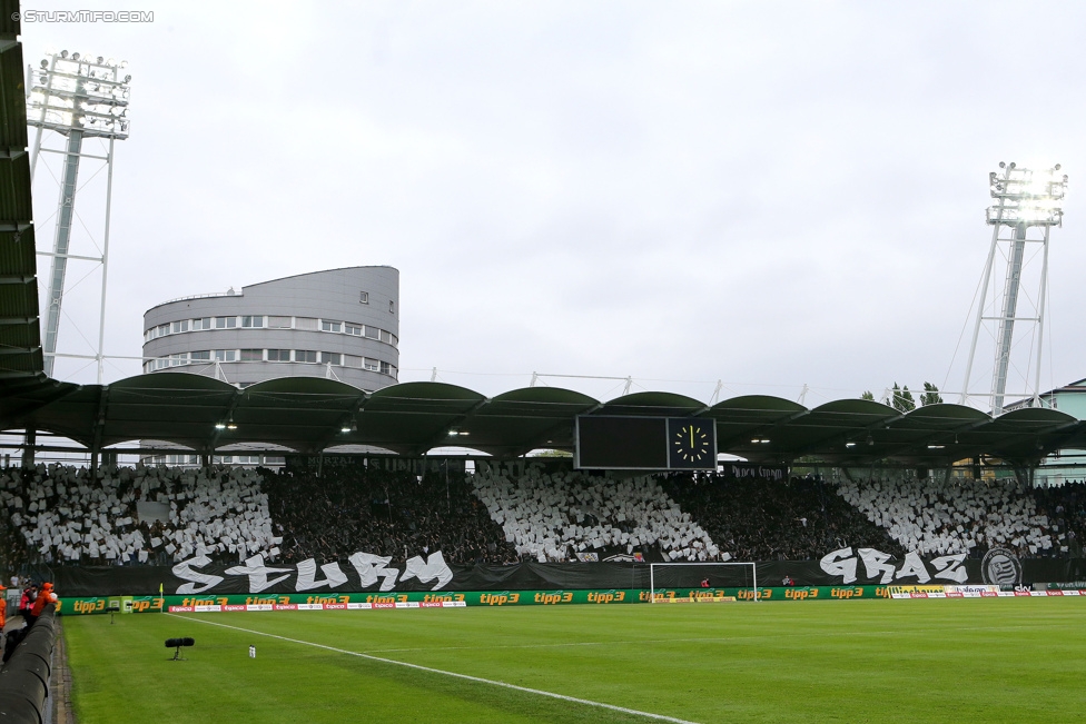 Sturm Graz - Rapid Wien
Oesterreichische Fussball Bundesliga, 31. Runde, SK Sturm Graz - SK Rapid Wien, Stadion Liebenau Graz, 03.05.2015. 

Foto zeigt Fans von Sturm mit einer Choreografie
