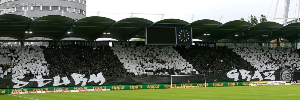 Sturm Graz - Rapid Wien
Oesterreichische Fussball Bundesliga, 31. Runde, SK Sturm Graz - SK Rapid Wien, Stadion Liebenau Graz, 03.05.2015. 

Foto zeigt Fans von Sturm mit einer Choreografie
