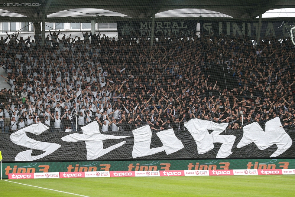 Sturm Graz - Rapid Wien
Oesterreichische Fussball Bundesliga, 31. Runde, SK Sturm Graz - SK Rapid Wien, Stadion Liebenau Graz, 03.05.2015. 

Foto zeigt Fans von Sturm mit einer Choreografie
