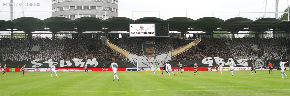 Sturm Graz - Rapid Wien
Oesterreichische Fussball Bundesliga, 31. Runde, SK Sturm Graz - SK Rapid Wien, Stadion Liebenau Graz, 03.05.2015. 

Foto zeigt Fans von Sturm mit einer Choreografie
