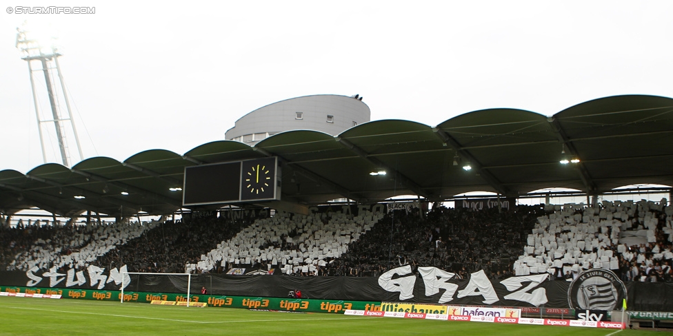 Sturm Graz - Rapid Wien
Oesterreichische Fussball Bundesliga, 31. Runde, SK Sturm Graz - SK Rapid Wien, Stadion Liebenau Graz, 03.05.2015. 

Foto zeigt Fans von Sturm mit einer Choreografie
