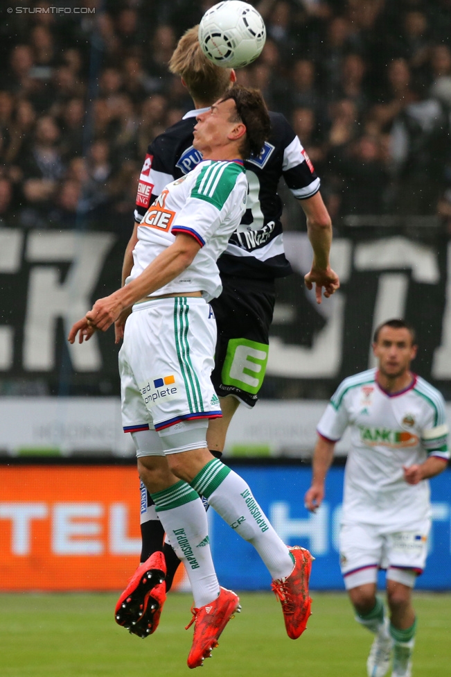 Sturm Graz - Rapid Wien
Oesterreichische Fussball Bundesliga, 31. Runde, SK Sturm Graz - SK Rapid Wien, Stadion Liebenau Graz, 03.05.2015. 

Foto zeigt Simon Piesinger (Sturm) und Thanos Petsos (Rapid)
Schlüsselwörter: kopfball