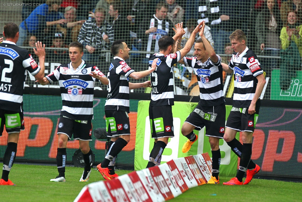 Sturm Graz - Rapid Wien
Oesterreichische Fussball Bundesliga, 31. Runde, SK Sturm Graz - SK Rapid Wien, Stadion Liebenau Graz, 03.05.2015. 

Foto zeigt Roman Kienast (Sturm), Andreas Gruber (Sturm), Igor Oshchypko (Sturm), Michael Madl (Sturm), Daniel Beichler (Sturm) und Simon Piesinger (Sturm)
Schlüsselwörter: torjubel