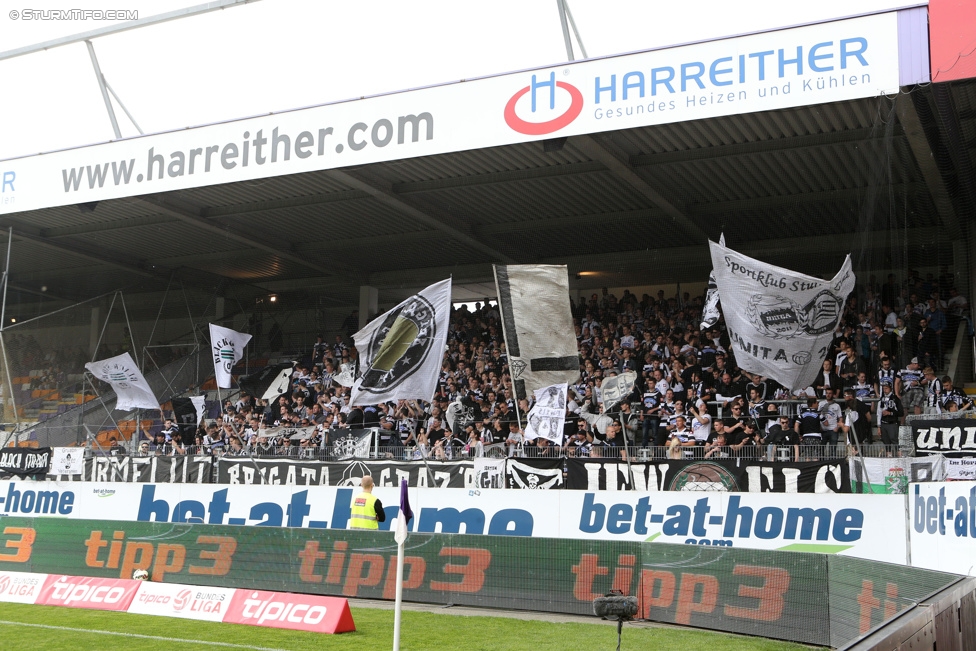 Austria Wien - Sturm Graz
Oesterreichische Fussball Bundesliga, 32. Runde, FK Austria Wien - SK Sturm Graz, Franz-Horr-Stadion Wien, 09.05.2015. 

Foto zeigt Fans von Sturm
