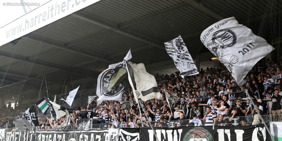 Austria Wien - Sturm Graz
Oesterreichische Fussball Bundesliga, 32. Runde, FK Austria Wien - SK Sturm Graz, Franz-Horr-Stadion Wien, 09.05.2015. 

Foto zeigt Fans von Sturm
