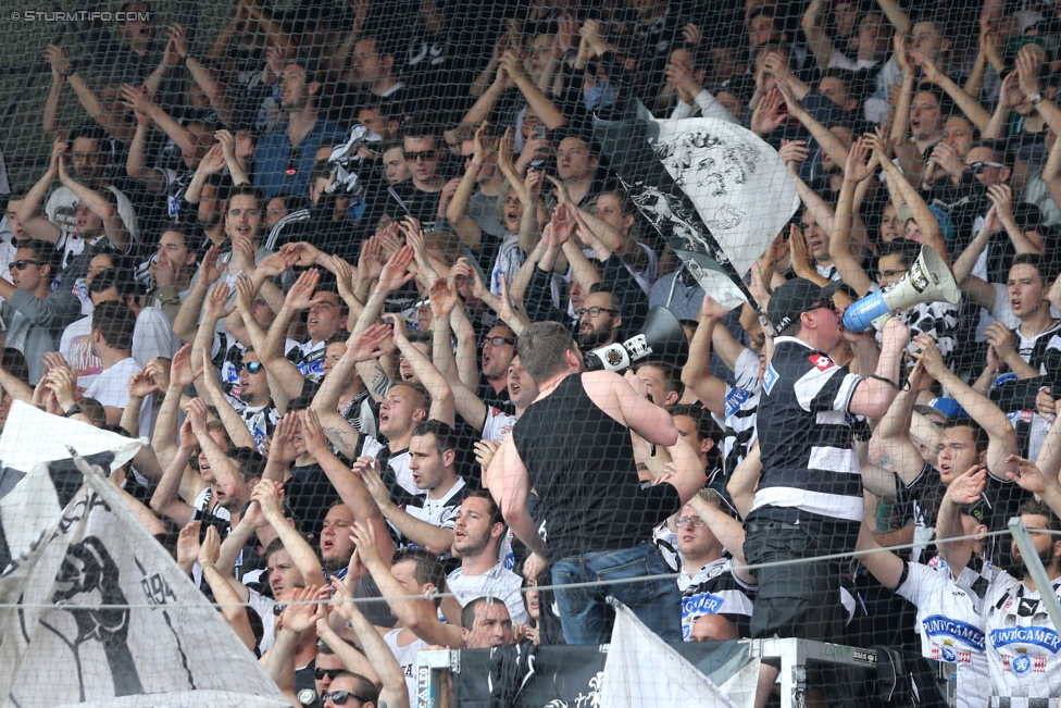 Austria Wien - Sturm Graz
Oesterreichische Fussball Bundesliga, 32. Runde, FK Austria Wien - SK Sturm Graz, Franz-Horr-Stadion Wien, 09.05.2015. 

Foto zeigt Fans von Sturm
