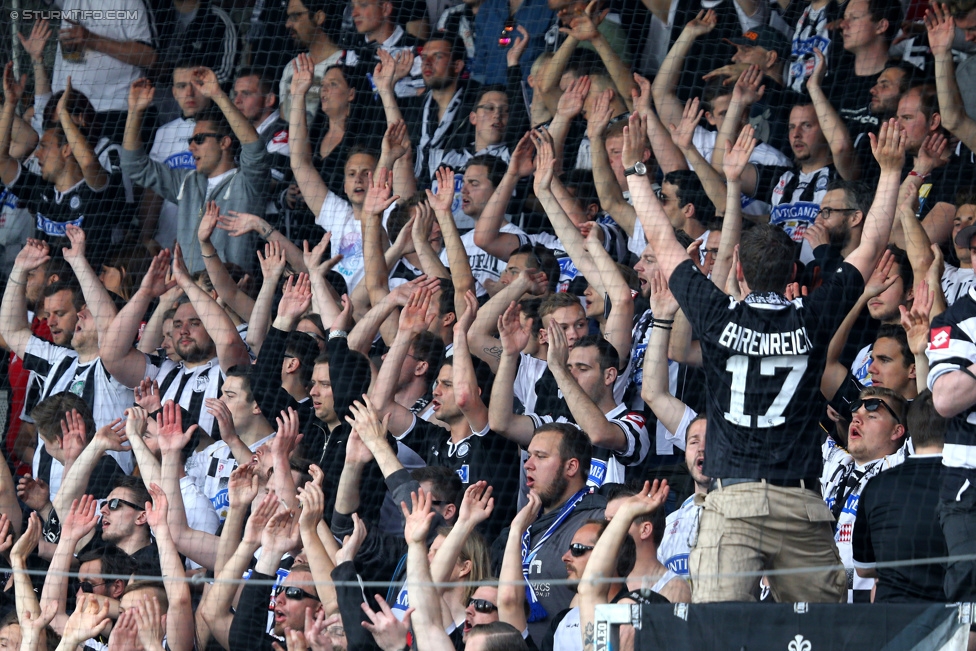 Austria Wien - Sturm Graz
Oesterreichische Fussball Bundesliga, 32. Runde, FK Austria Wien - SK Sturm Graz, Franz-Horr-Stadion Wien, 09.05.2015. 

Foto zeigt Fans von Sturm
