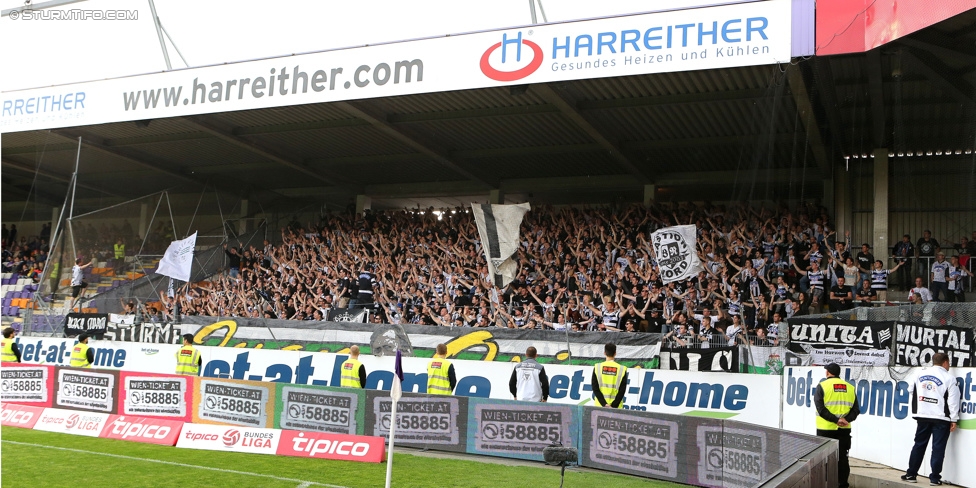 Austria Wien - Sturm Graz
Oesterreichische Fussball Bundesliga, 32. Runde, FK Austria Wien - SK Sturm Graz, Franz-Horr-Stadion Wien, 09.05.2015. 

Foto zeigt Fans von Sturm
