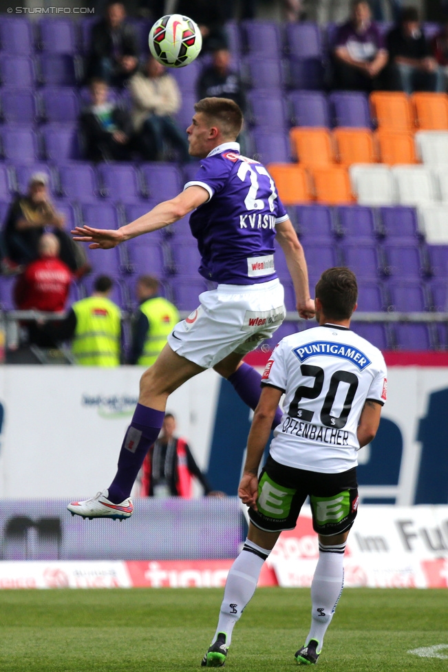 Austria Wien - Sturm Graz
Oesterreichische Fussball Bundesliga, 32. Runde, FK Austria Wien - SK Sturm Graz, Franz-Horr-Stadion Wien, 09.05.2015. 

Foto zeigt Marko Kvasina (Austria) und Daniel Offenbacher (Sturm)
Schlüsselwörter: kopfball