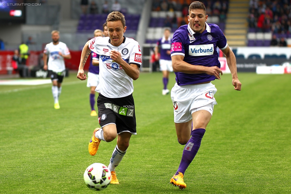 Austria Wien - Sturm Graz
Oesterreichische Fussball Bundesliga, 32. Runde, FK Austria Wien - SK Sturm Graz, Franz-Horr-Stadion Wien, 09.05.2015. 

Foto zeigt Daniel Beichler (Sturm) und Patrizio Stronati (Austria)
