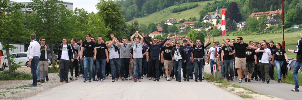 Wolfsberg - Sturm Graz
Oesterreichische Fussball Bundesliga, 33. Runde, Wolfsberger AC - SK Sturm Graz, Lavanttal Arena Wolfsberg, 16.05.2015. 

Foto zeigt Fans von Sturm
