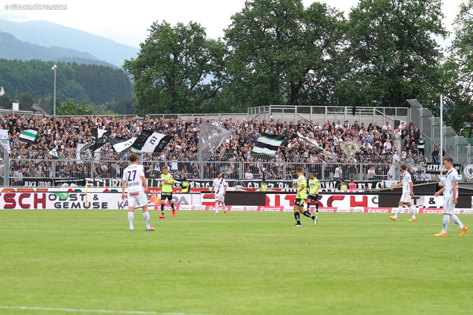 Wolfsberg - Sturm Graz
Oesterreichische Fussball Bundesliga, 33. Runde, Wolfsberger AC - SK Sturm Graz, Lavanttal Arena Wolfsberg, 16.05.2015. 

Foto zeigt Fans von Sturm
