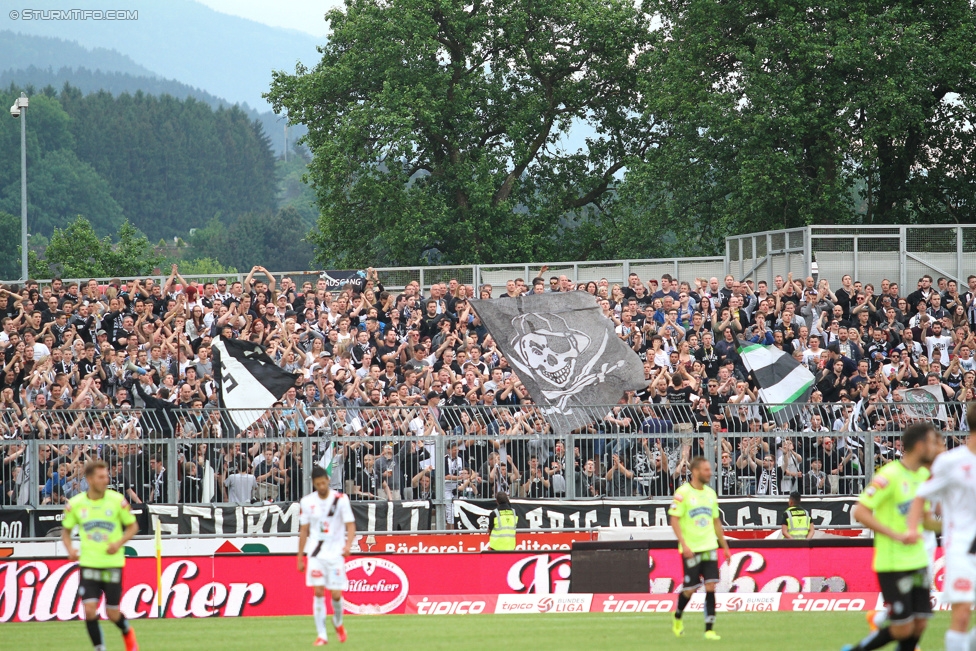 Wolfsberg - Sturm Graz
Oesterreichische Fussball Bundesliga, 33. Runde, Wolfsberger AC - SK Sturm Graz, Lavanttal Arena Wolfsberg, 16.05.2015. 

Foto zeigt Fans von Sturm
