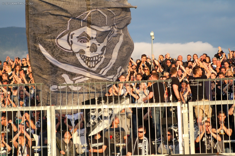 Wolfsberg - Sturm Graz
Oesterreichische Fussball Bundesliga, 33. Runde, Wolfsberger AC - SK Sturm Graz, Lavanttal Arena Wolfsberg, 16.05.2015. 

Foto zeigt Fans von Sturm
