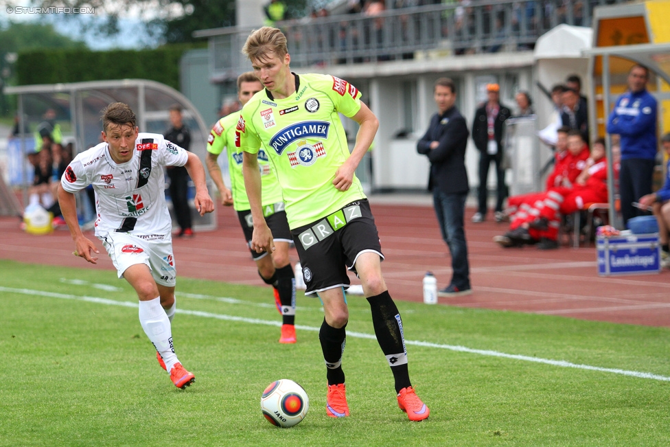 Wolfsberg - Sturm Graz
Oesterreichische Fussball Bundesliga, 33. Runde, Wolfsberger AC - SK Sturm Graz, Lavanttal Arena Wolfsberg, 16.05.2015. 

Foto zeigt Simon Piesinger (Sturm)
