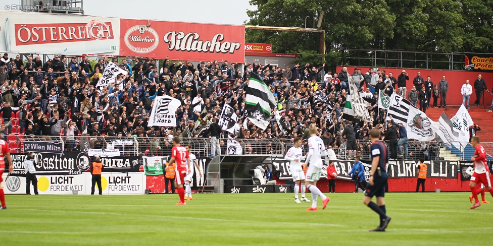 Admira Wacker - Sturm Graz
Oesterreichische Fussball Bundesliga, 35. Runde, FC Admira Wacker Moedling - SK Sturm Graz, Stadion Suedstadt Maria Enzersdorf, 24.05.2015. 

Foto zeigt Fans von Sturm
