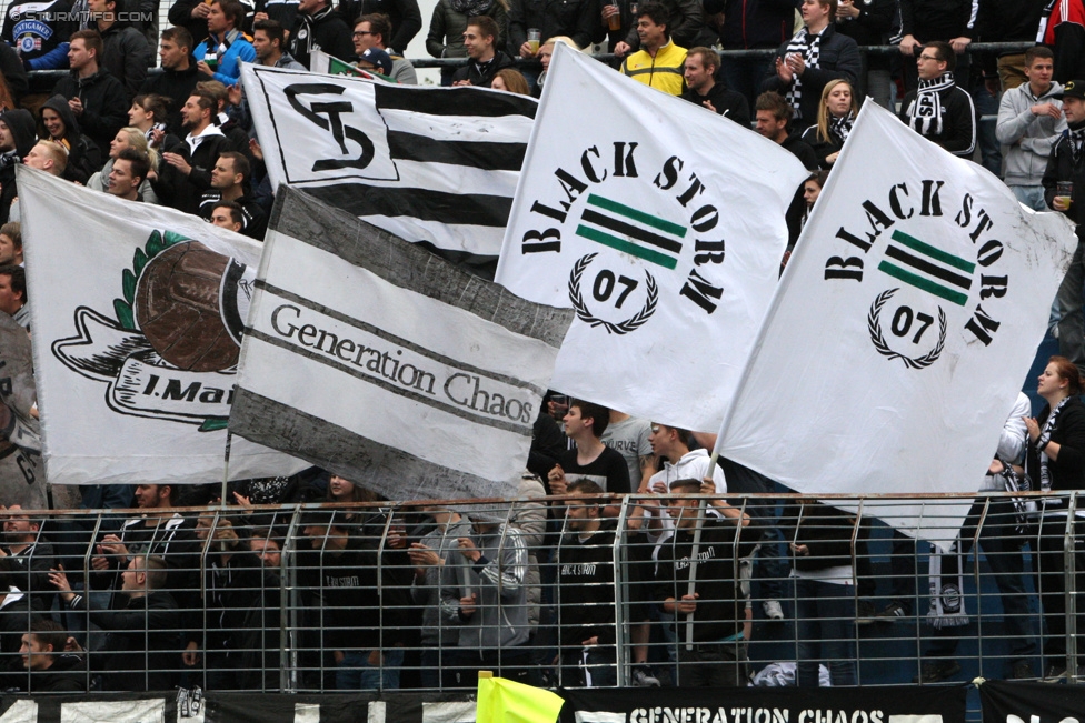 Admira Wacker - Sturm Graz
Oesterreichische Fussball Bundesliga, 35. Runde, FC Admira Wacker Moedling - SK Sturm Graz, Stadion Suedstadt Maria Enzersdorf, 24.05.2015. 

Foto zeigt Fans von Sturm
