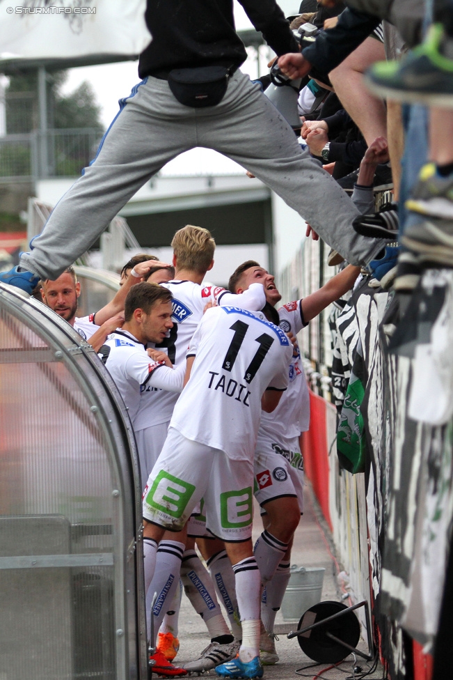 Admira Wacker - Sturm Graz
Oesterreichische Fussball Bundesliga, 35. Runde, FC Admira Wacker Moedling - SK Sturm Graz, Stadion Suedstadt Maria Enzersdorf, 24.05.2015. 

Foto zeigt Daniel Offenbacher (Sturm), Josip Tadic (Sturm), Simon Piesinger (Sturm) und Donisi Avdijaj (Sturm)
Schlüsselwörter: torjubel