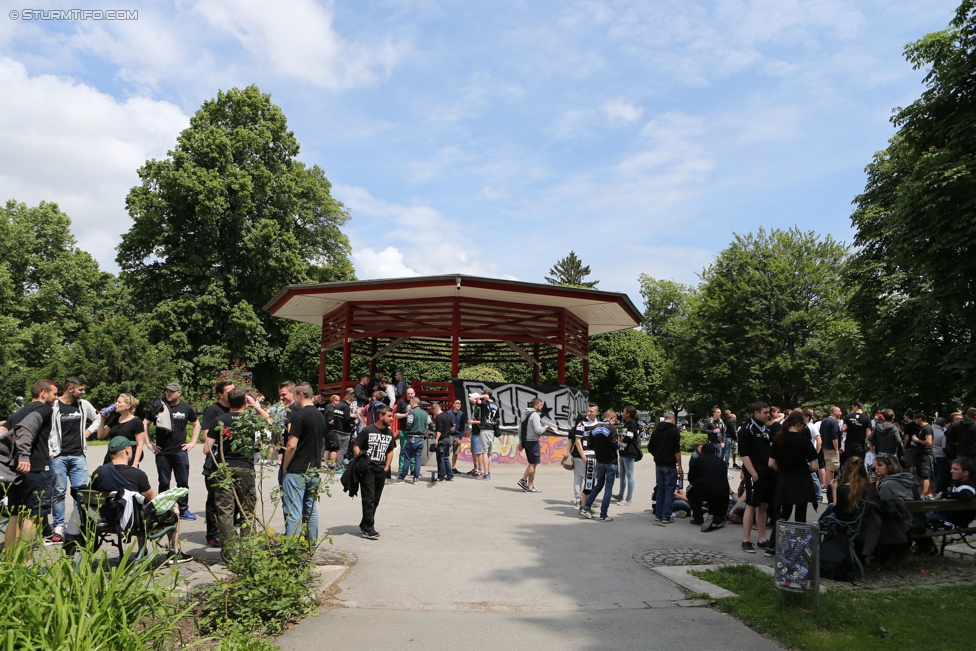 Sturm Graz - Ried
Oesterreichische Fussball Bundesliga, 36. Runde, SK Sturm Graz - SV Ried, Stadion Liebenau Graz, 31.05.2015. 

Foto zeigt Fans von Sturm im Augarten
