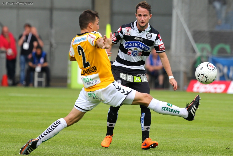 Sturm Graz - Ried
Oesterreichische Fussball Bundesliga, 36. Runde, SK Sturm Graz - SV Ried, Stadion Liebenau Graz, 31.05.2015. 

Foto zeigt Stefan Lainer (Ried) und Christian Klem (Sturm)
