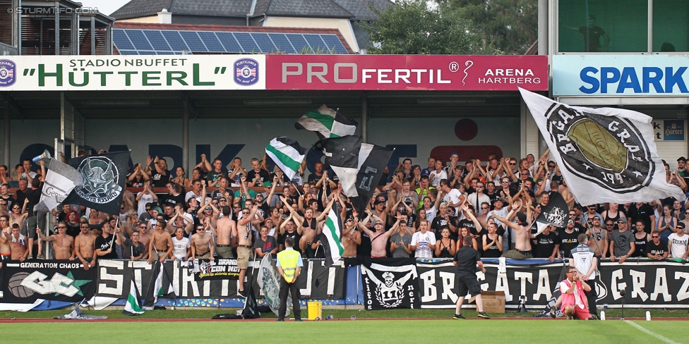 Hartberg - Sturm Graz
OEFB Cup, 1. Runde, TSV Hartberg - SK Sturm Graz, Arena Hartberg, 18.07.2015. 

Foto zeigt Fans von Sturm
