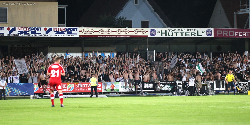 Hartberg - Sturm Graz
OEFB Cup, 1. Runde, TSV Hartberg - SK Sturm Graz, Arena Hartberg, 18.07.2015. 

Foto zeigt Fans von Sturm
