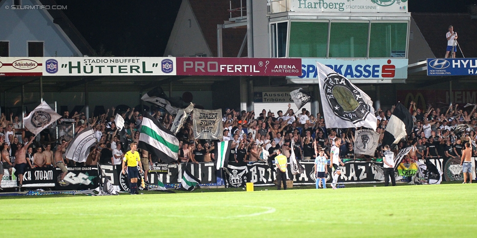 Hartberg - Sturm Graz
OEFB Cup, 1. Runde, TSV Hartberg - SK Sturm Graz, Arena Hartberg, 18.07.2015. 

Foto zeigt Fans von Sturm
