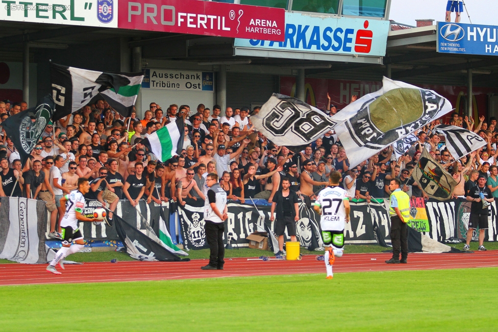 Hartberg - Sturm Graz
OEFB Cup, 1. Runde, TSV Hartberg - SK Sturm Graz, Arena Hartberg, 18.07.2015. 

Foto zeigt Fans von Sturm
