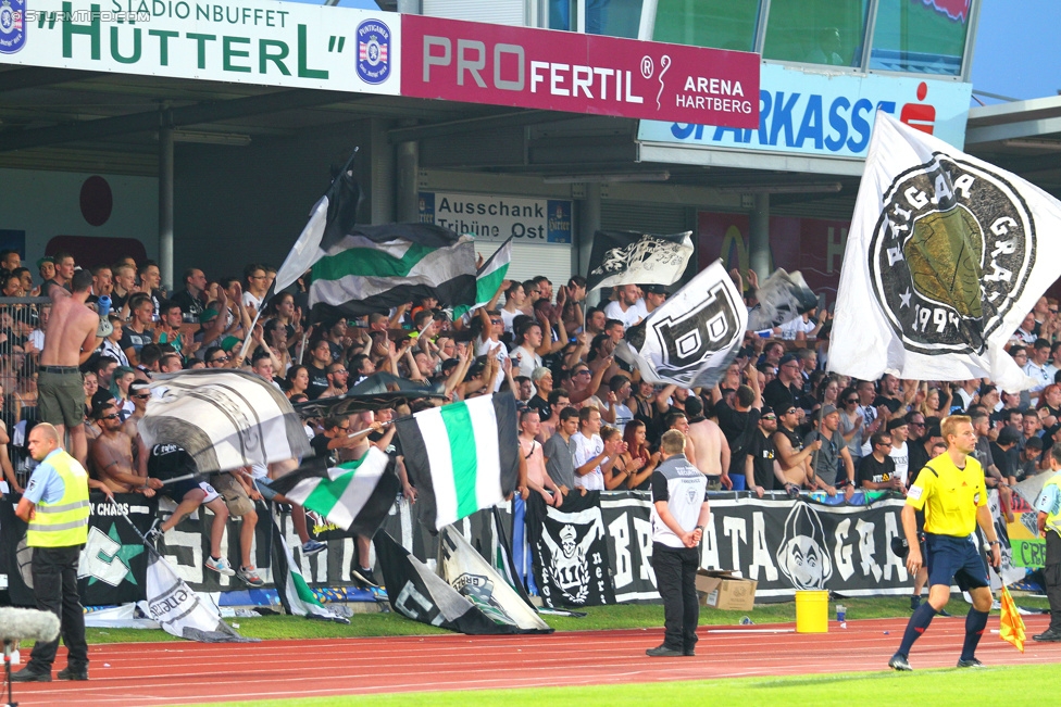 Hartberg - Sturm Graz
OEFB Cup, 1. Runde, TSV Hartberg - SK Sturm Graz, Arena Hartberg, 18.07.2015. 

Foto zeigt Fans von Sturm
