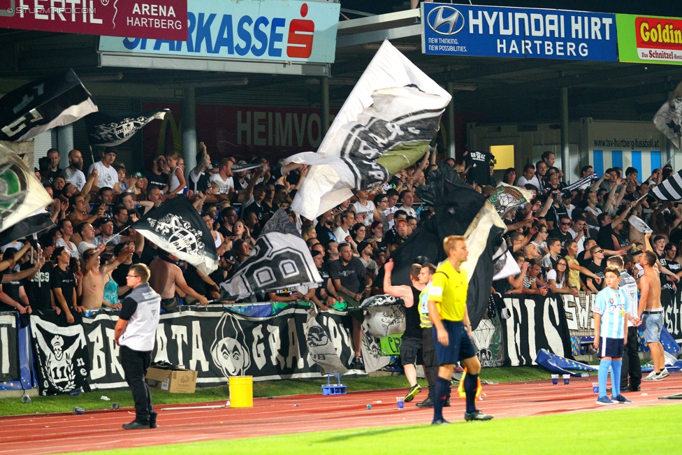 Hartberg - Sturm Graz
OEFB Cup, 1. Runde, TSV Hartberg - SK Sturm Graz, Arena Hartberg, 18.07.2015. 

Foto zeigt Fans von Sturm
