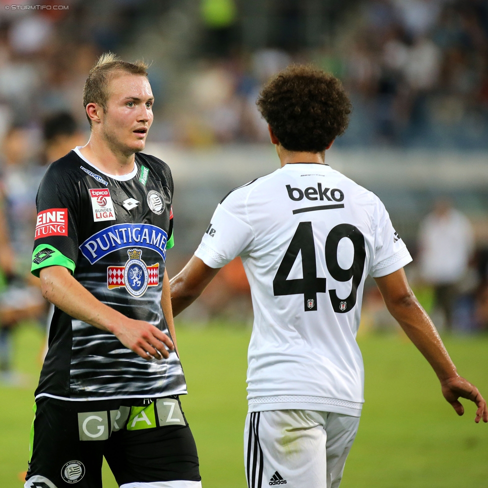 Sturm Graz - Besiktas
Testspiel,  SK Sturm Graz - Besiktas Istanbul, Stadion Liebenau Graz, 22.07.2015. 

Foto zeigt Julian Grupp (Sturm) und Eslem Ozturk (Besiktas)
