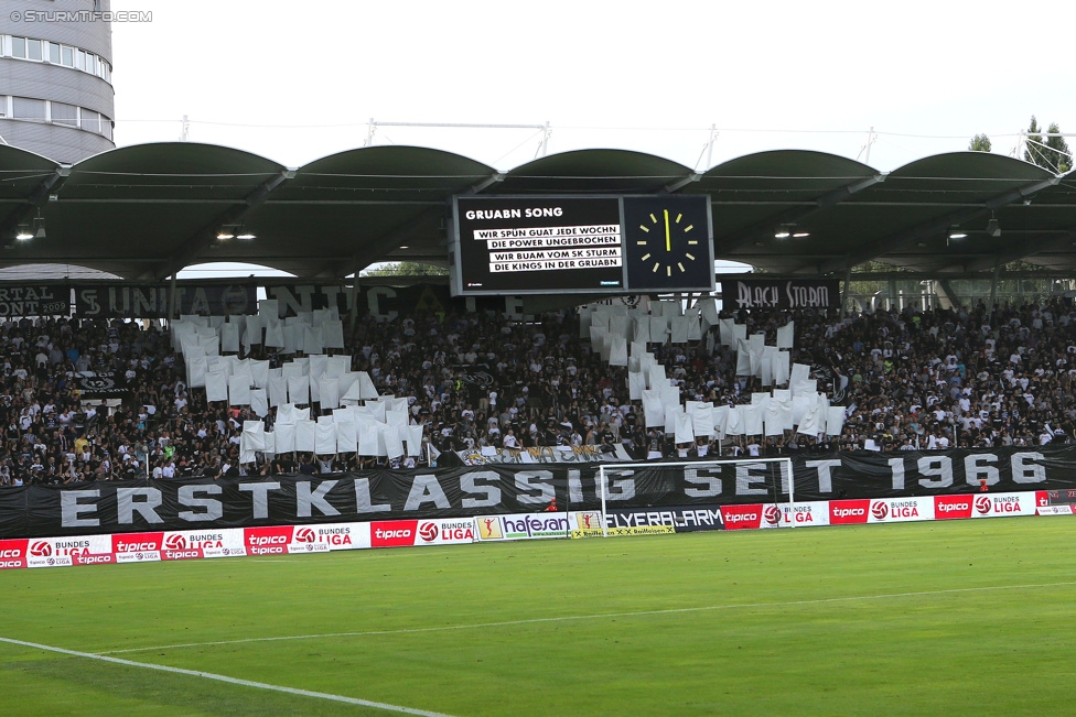 Sturm Graz - Admira Wacker
Oesterreichische Fussball Bundesliga, 1. Runde, SK Sturm Graz - FC Admira Wacker Moedling, Stadion Liebenau Graz, 25.07.2015. 

Foto zeigt Fans von Sturm mit einer Choreografie
