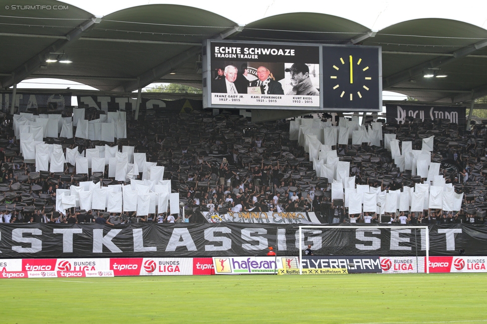 Sturm Graz - Admira Wacker
Oesterreichische Fussball Bundesliga, 1. Runde, SK Sturm Graz - FC Admira Wacker Moedling, Stadion Liebenau Graz, 25.07.2015. 

Foto zeigt Fans von Sturm mit einer Choreografie
