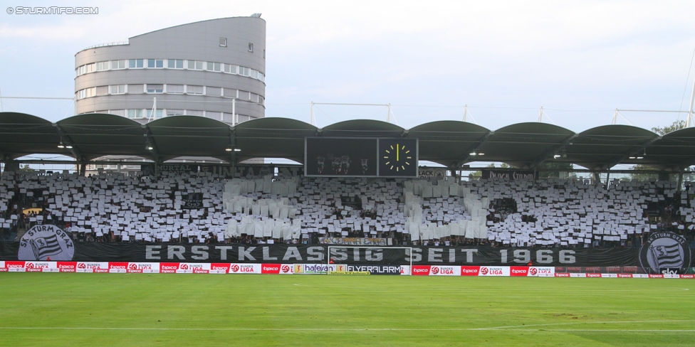 Sturm Graz - Admira Wacker
Oesterreichische Fussball Bundesliga, 1. Runde, SK Sturm Graz - FC Admira Wacker Moedling, Stadion Liebenau Graz, 25.07.2015. 

Foto zeigt Fans von Sturm mit einer Choreografie
