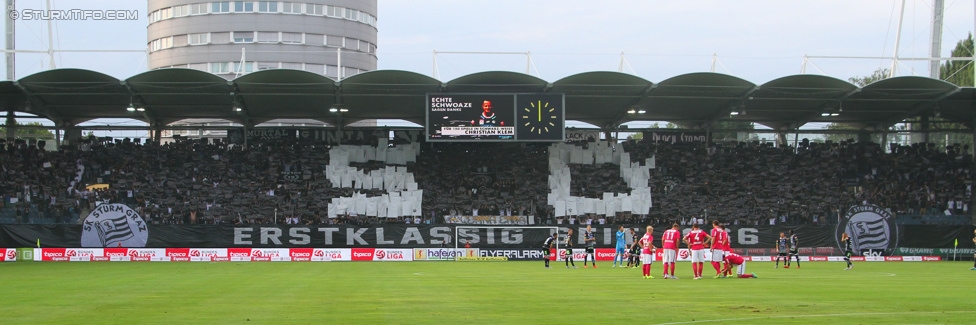 Sturm Graz - Admira Wacker
Oesterreichische Fussball Bundesliga, 1. Runde, SK Sturm Graz - FC Admira Wacker Moedling, Stadion Liebenau Graz, 25.07.2015. 

Foto zeigt Fans von Sturm mit einer Choreografie
