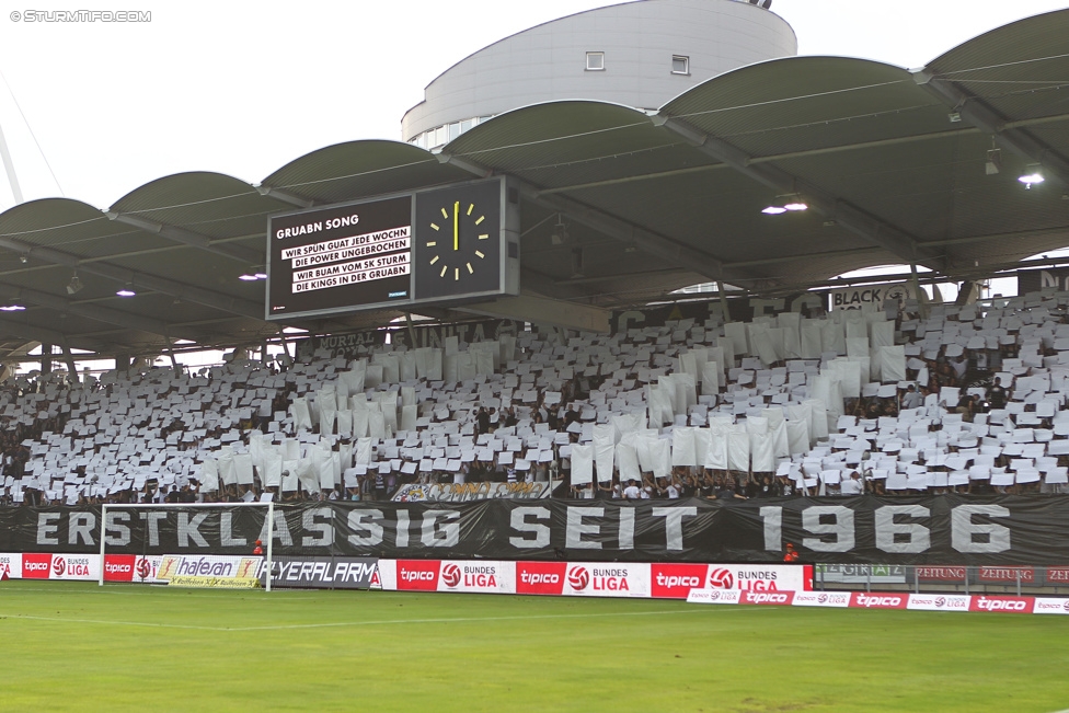 Sturm Graz - Admira Wacker
Oesterreichische Fussball Bundesliga, 1. Runde, SK Sturm Graz - FC Admira Wacker Moedling, Stadion Liebenau Graz, 25.07.2015. 

Foto zeigt Fans von Sturm mit einer Choreografie
