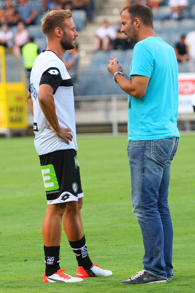 Sturm Graz - Admira Wacker
Oesterreichische Fussball Bundesliga, 1. Runde, SK Sturm Graz - FC Admira Wacker Moedling, Stadion Liebenau Graz, 25.07.2015. 

Foto zeigt Martin Ehrenreich (Sturm) und Mario Haas
