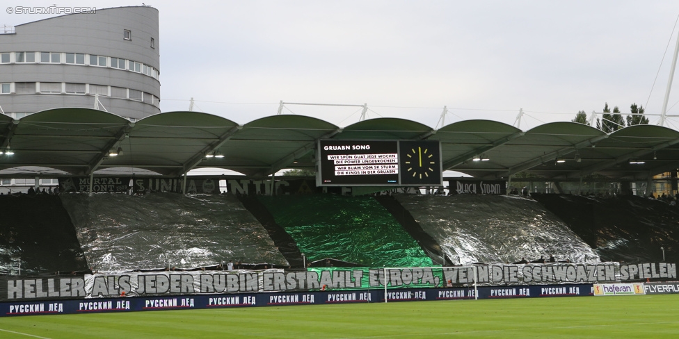 Sturm Graz - Rubin Kasan
UEFA Europa League Qualifikation 3. Runde, SK Sturm Graz -  FK Rubin Kasan, Stadion Liebenau Graz, 30.07.2015. 

Foto zeigt Fans von Sturm mit einer Choreografie
