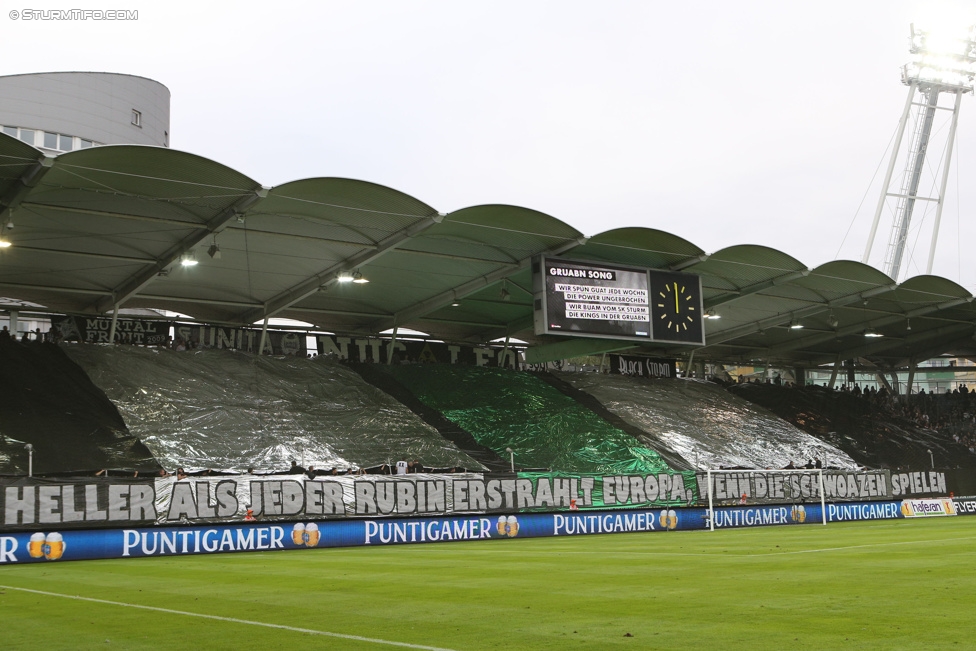 Sturm Graz - Rubin Kasan
UEFA Europa League Qualifikation 3. Runde, SK Sturm Graz -  FK Rubin Kasan, Stadion Liebenau Graz, 30.07.2015. 

Foto zeigt Fans von Sturm mit einer Choreografie
