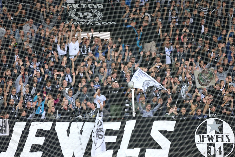 Sturm Graz - Rubin Kasan
UEFA Europa League Qualifikation 3. Runde, SK Sturm Graz -  FK Rubin Kasan, Stadion Liebenau Graz, 30.07.2015. 

Foto zeigt Fans von Sturm
