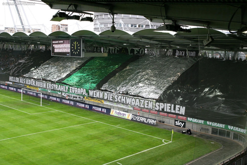 Sturm Graz - Rubin Kasan
UEFA Europa League Qualifikation 3. Runde, SK Sturm Graz -  FK Rubin Kasan, Stadion Liebenau Graz, 30.07.2015. 

Foto zeigt Fans von Sturm mit einer Choreografie
