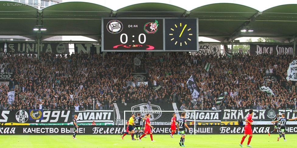 Sturm Graz - Rubin Kasan
UEFA Europa League Qualifikation 3. Runde, SK Sturm Graz -  FK Rubin Kasan, Stadion Liebenau Graz, 30.07.2015. 

Foto zeigt Fans von Sturm
