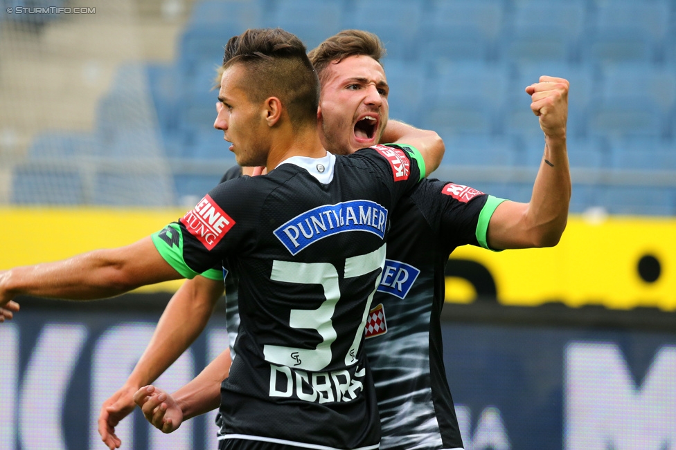 Sturm Graz - Rubin Kasan
UEFA Europa League Qualifikation 3. Runde, SK Sturm Graz -  FK Rubin Kasan, Stadion Liebenau Graz, 30.07.2015. 

Foto zeigt Kristijan Dobras (Sturm) und Donisi Avdijaj (Sturm)
Schlüsselwörter: torjubel