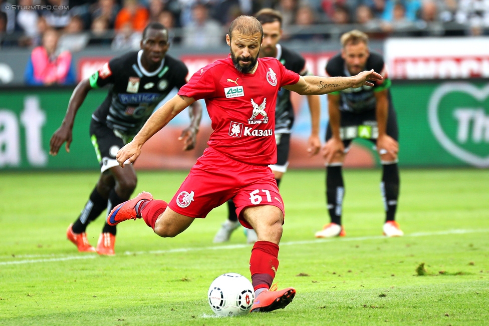 Sturm Graz - Rubin Kasan
UEFA Europa League Qualifikation 3. Runde, SK Sturm Graz -  FK Rubin Kasan, Stadion Liebenau Graz, 30.07.2015. 

Foto zeigt Gokdeniz Karadeniz (Kasan)
Schlüsselwörter: elfmeter tor