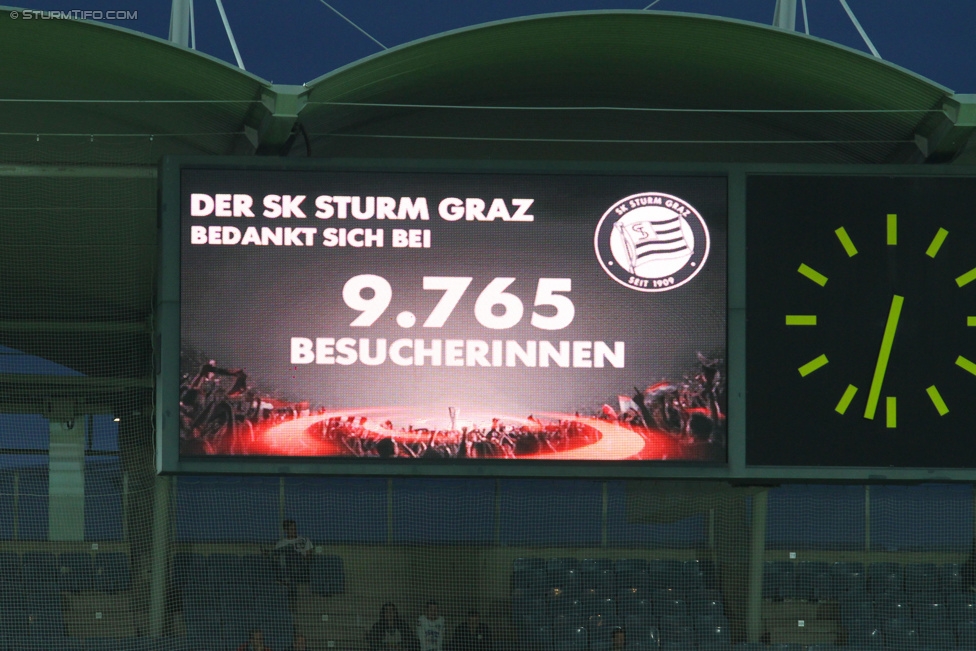 Sturm Graz - Rubin Kasan
UEFA Europa League Qualifikation 3. Runde, SK Sturm Graz -  FK Rubin Kasan, Stadion Liebenau Graz, 30.07.2015. 

Foto zeigt die Anzeigetafel

